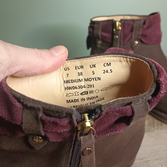 Hush Puppies Moyen Bow Ankle Boots Womens 7 Brown Burgundy Suede Kawaii Twee - Picture 9 of 11